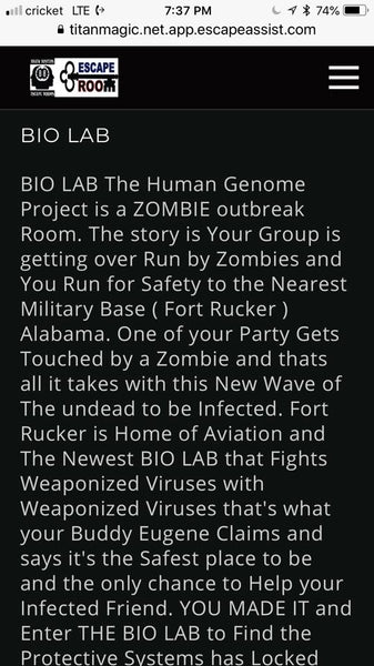 BIO LAB ( Live Zombie Escape Room) - Titan Magic & Brain Busters Escape Rooms