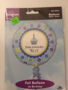 First birthday boy balloon blue dots - Titan Magic & Brain Busters Escape Rooms
